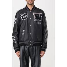 Off-White Jacka, Herr, Svart, M, Läder, AW23, Svart ribbstickad bomberjacka med broderade lappar