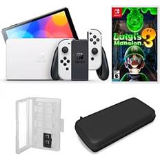 Game Consoles Nintendo Switch Oled in White with Luigi's Mansion 3 Game and Accessories Kit Open White