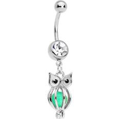 Women Piercings Body Candy Womens Stainless Steel Navel Ring Piercing Glow in the Dark Wise Owl Dangle Belly Button Ring