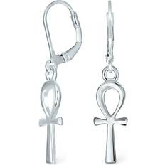 Bling Jewelry Egyptian Ankh Cross Religious Lever back Drop Earrings Silver