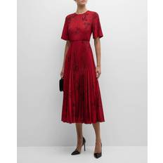 Jason Wu Floral Print Pleated Midi Dress RED/BLACK