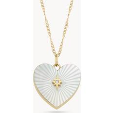 Jewelry Fossil Locket Collection White Mother Of Pearl Chain Heart Necklace JF04430710 JF04430710