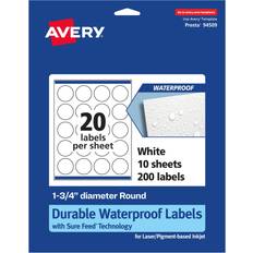Office Supplies Avery Durable Waterproof Round Labels with Sure Feed, 1.75"