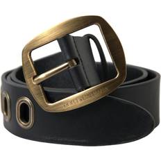 Dolce & Gabbana Black Leather Gold Metal Buckle Men Belt