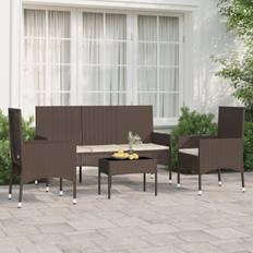 vidaXL Garten-Lounge-Set 4-tlg mit Kissen Braun Poly Rattan Lounge-Set