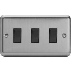 Fixed Installation Wall Dimmers Varilight XS93B Classic Matt Chrome 3 Gang 10A 1 or 2 Way Rocker Switch Twin Plate