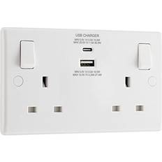 BG ELECTRICAL 822UAC30 Double Wall Socket with USB Type-C & USB White