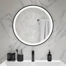 Black Bathroom Mirrors Antares Round Black LED Heated