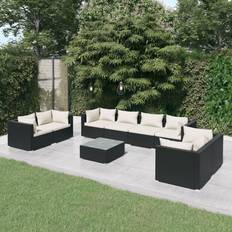 Plástico Conjuntos de Sala de Exterior vidaXL Set muebles jardín 9 pzas y cojines ratán sintético negro Conjunto de Sala de Exterior