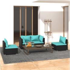 Plastica Set da Lounge da Esterno vidaXL Divani Giardino 4 pz Con Cuscini in Polyrattan Nero Set da Lounge da Esterno