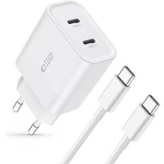 Tech-Protect Network 20W Vægoplader m. 2 x USB-C & USB-C Kabel Hvid