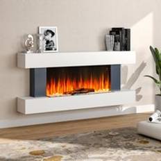 LivingAndHome Adjustable Flame Electric Wall Fireplace White