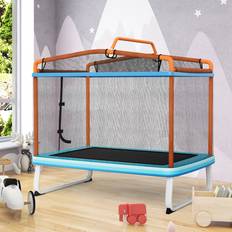 Trampoline Costway Rechteckiges 3-in-1-Trampolin für Kinder 190 x 124 cm großes Freizeittrampolin mit Netz Blau Orange Orange