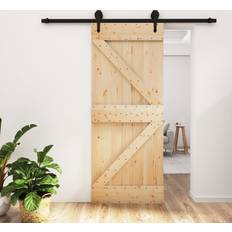 Porte vidaXL Con Set Hardware 85x210 cm Legno Massello Pino - Marrone Porta Scorrevole (x)