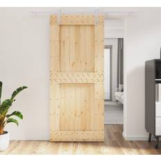 Puertas vidaXL Puerta Corredera Con Herrajes Madera Maciza De Pino 90x210 cm - Marrón (90x210cm)