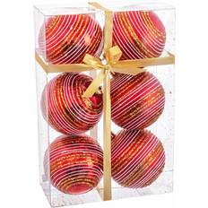 BigBuy Christmas Røde Spiral Plast Julekuler 8 cm Set med 6