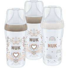 Nuk Baby Care Nuk Perfect Match Baby Bottles Set 3 Months Adapts to Baby's Palate Temperature Control Anti Colic Vent 260 ml BPA-Free Medium Silicone Teat Rainbow & Heart 3 Count
