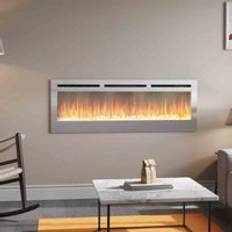 LivingAndHome Wall Mounted LED Electric Fireplace Silver 60 Inch