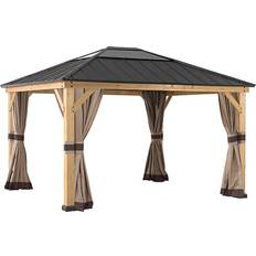 Vert Stores enrouleurs Sunjoy Rideau Pour Gazebo En Cèdre - 336 cm x 394 cm