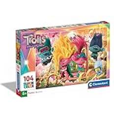 Clementoni Jigsaw Puzzles Clementoni 27268 Supercolor Trolls 3-Puzzle 104 Teile Ab 6 Jahren, Buntes Kinderpuzzle Mit Besonderer Leuchtkraft & Farbintensität, Geschicklichkeitsspiel Für Kinder