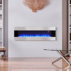 LivingAndHome Wall Mounted Electric Fireplace with Multi-color Flames Black&Silver 128cm