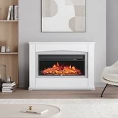 LivingAndHome Modern Wood Fire Suit Electric Fireplace Ideas White
