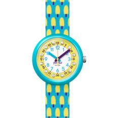 Kinder - Textil Armbanduhren Flik Flak Pool in Miami Lemon Freeze Movement Yellow Textile Bracelet Kids FPNP062