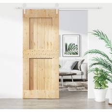 Puertas vidaXL Puerta Corredera Con Herrajes Madera Maciza De Pino 85x210 cm - Marrón (x210cm)