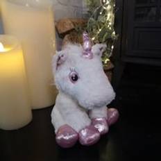 24cm Plush White Unicorn with Sparkly Pink Horn Hooves