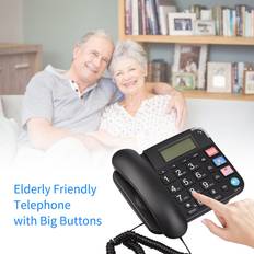 Black Corded Phone with Big Button Desk Landline Phone Telephone Support White/Black