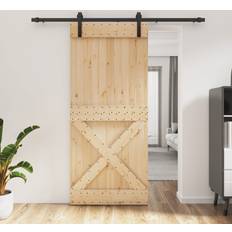 Puertas vidaXL Puerta Corredera Con Herrajes Madera Maciza De Pino 90x210 cm - Marrón (90x210cm)