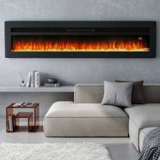 LivingAndHome Wall Mounted Built-in Freestanding Electric Fireplace Black 152.4cm