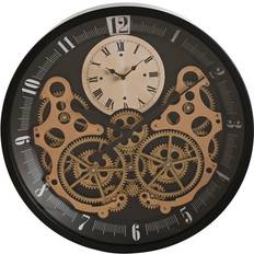 Kristalli Seinäkellot Home ESPRIT Golden Metal Crystal Gears Wall Clock