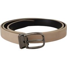 Dolce & Gabbana Beige Belts Dolce & Gabbana Beige Vitello Beige Tone Logo Metal Buckle Belt