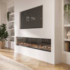 Black Inset Media Wall Electric Fireplace with Glass Configurated Front and Sides 70 Inch