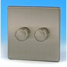 Red Dimmers Varilight TESP252S Euro Brushed Steel 2 Gang 2-Way Push-On/Off Dimmer 40-250W V-Dim