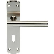 Steel Door Handles Loops T Bar Lever Door Handle on Lock Backplate 172 44mm Satin Steel