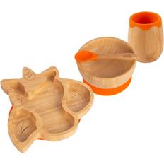 Baby Care Tiny Dining 4pc Orange Unicorn Bamboo Suction Baby Feeding Set