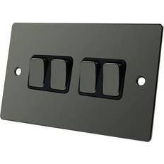 AET Flat Plate Black Nickel 4 Gang Switch 10 Amp Quadruple 4-Gang 2 Way Light Switch