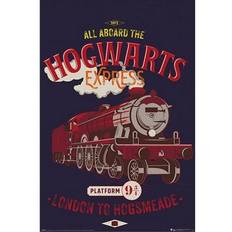 Blue Posters Harry Potter Magical Motors Hogwarts Express Blue/Red/Multicolour Poster