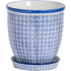 Hand Printed Plant Pot with Saucer Navy