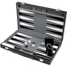 Brybelly Deluxe 38,1 cm Backgammon-Set mit genähtem schwarzem Kunstleder-Etui