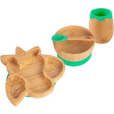 Tiny Dining 4pc Green Unicorn Bamboo Suction Baby Feeding Set