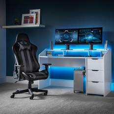 White Gaming Desks Happy Beds Gravity - Storage Gaming Desk - White - Wooden - Happy Beds