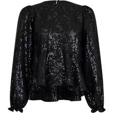 Dame Bluser Neo Noir Rizzo Sequins Blouse BLACK