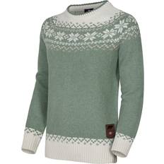 Gridarmor Women’s Snøkrystall Round Neck Ullgenser, XS, Green/White/Beige