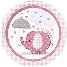 Universal Textiles Unique Party 9 Inch Pink Plates Umbrellaphants