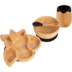 Tiny Dining 4pc Black Unicorn Bamboo Suction Baby Feeding Set