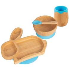 Tiny Dining 4pc Blue Rabbit Bamboo Suction Baby Feeding Set