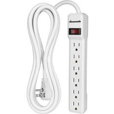 Surge Protectors Dewenwils 6-Outlet Surge Protector Power Strip with 10ft Long Extension Cord, Low Profile Flat Plug, 500 J, White